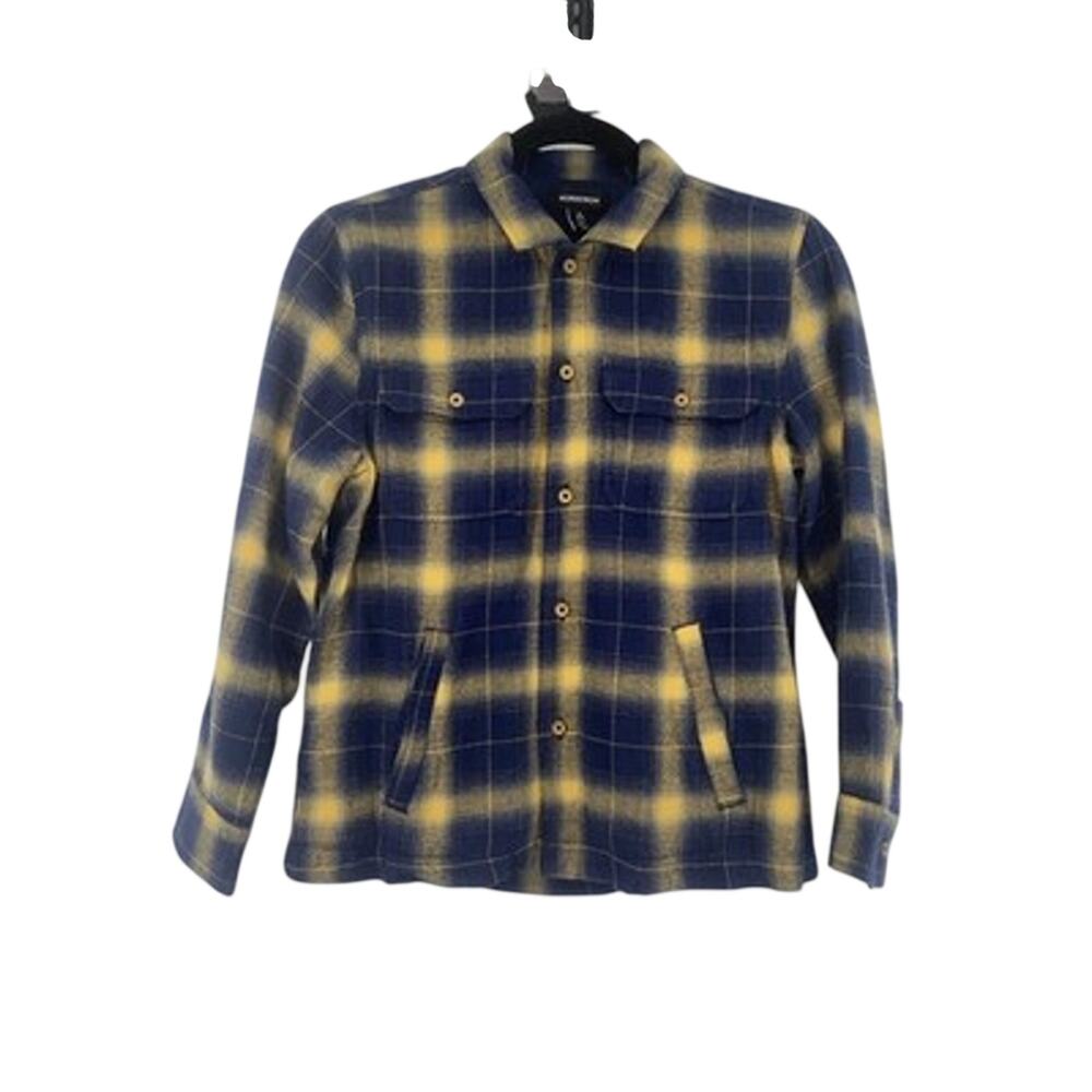 Nordstrom Flannel Shirt/jacket Boy's Medium 8/10 Navy & Yellow Plaid Grunge 90s